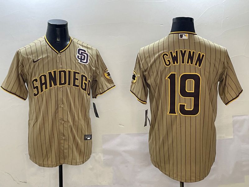 Men San Diego Padres 19 Gwynn Brown Stripe Game 2025 Nike MLB Jersey style 3